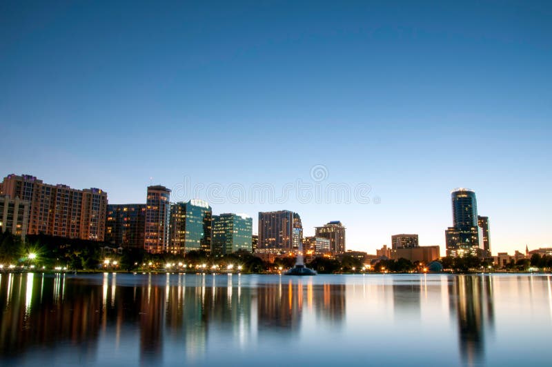 Orlando Florida Skyline & Fountain From Across Lake Eola~Continental  Postcard