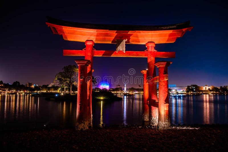 Japan Arch on Blue Night Background at Epcot 26 Editorial Stock Image -  Image of fireworks, goofy: 166402994