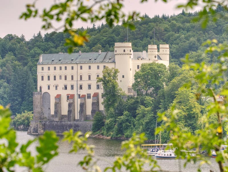 Orlik castle above Orlik dam. Schwarzenberg medieval stronghold