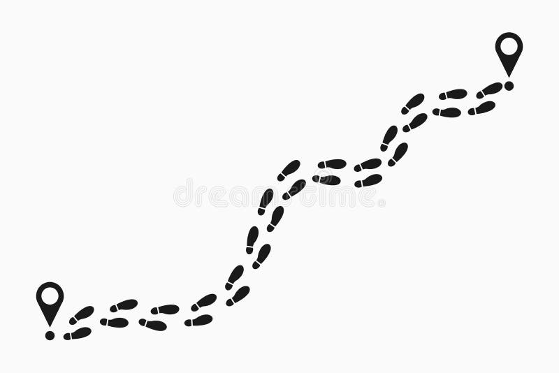 Orme umane che seguono percorso Pista della traccia delle scarpe con il perno di posizione Itinerario dei passi Vettore