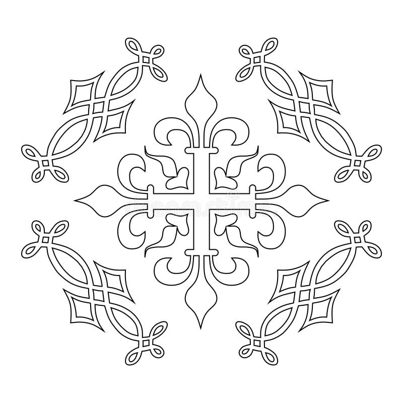 Ornament cross with lilies and flying hearts royalty free illustration