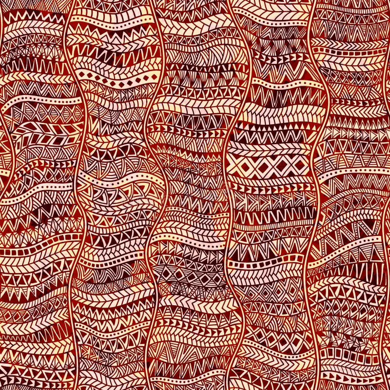 Ornament patchwork. Ethnic and tribal motifs. Orange texture. Seamless zentangle drawing by hand. Geometric lines.