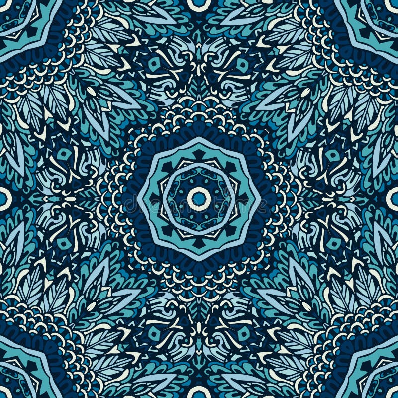 Ornamental blue seamless floral graphic background