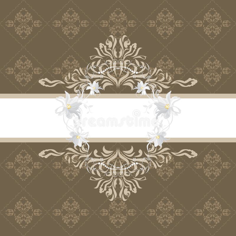 Ornamental brown background with stylized white flowers