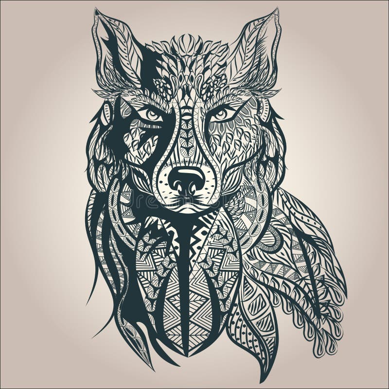 Ornamental decorative wolf, predator, pattern royalty free illustration