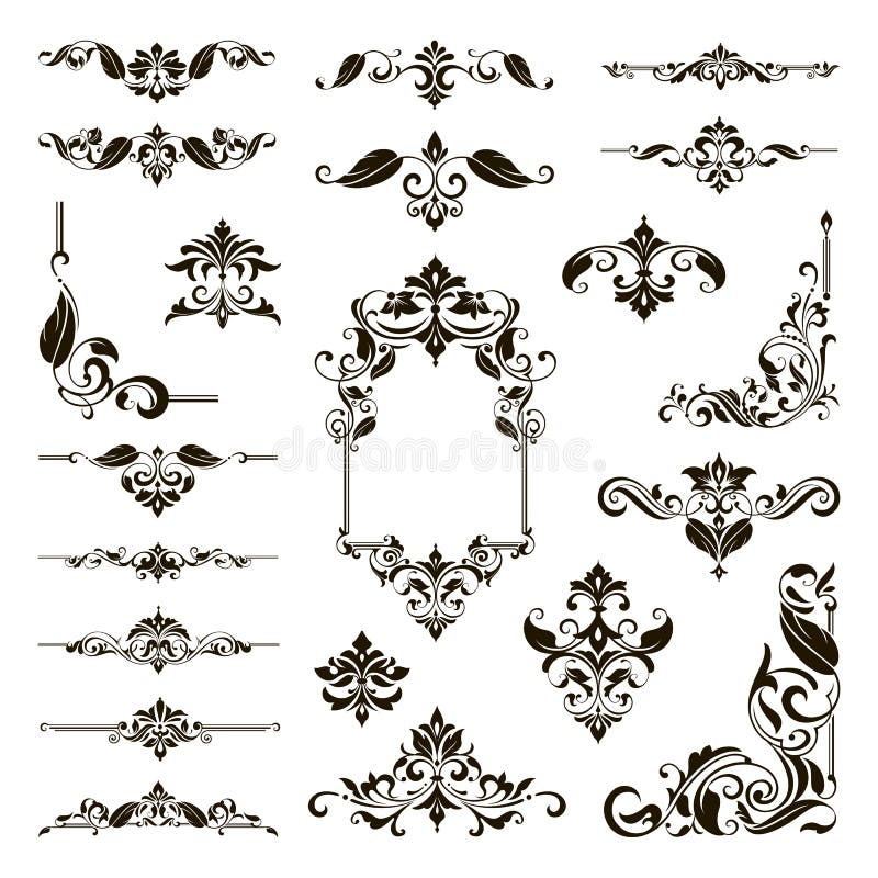 Ornamental Design Lace Borders and Corners Vector Set Art Deco Floral