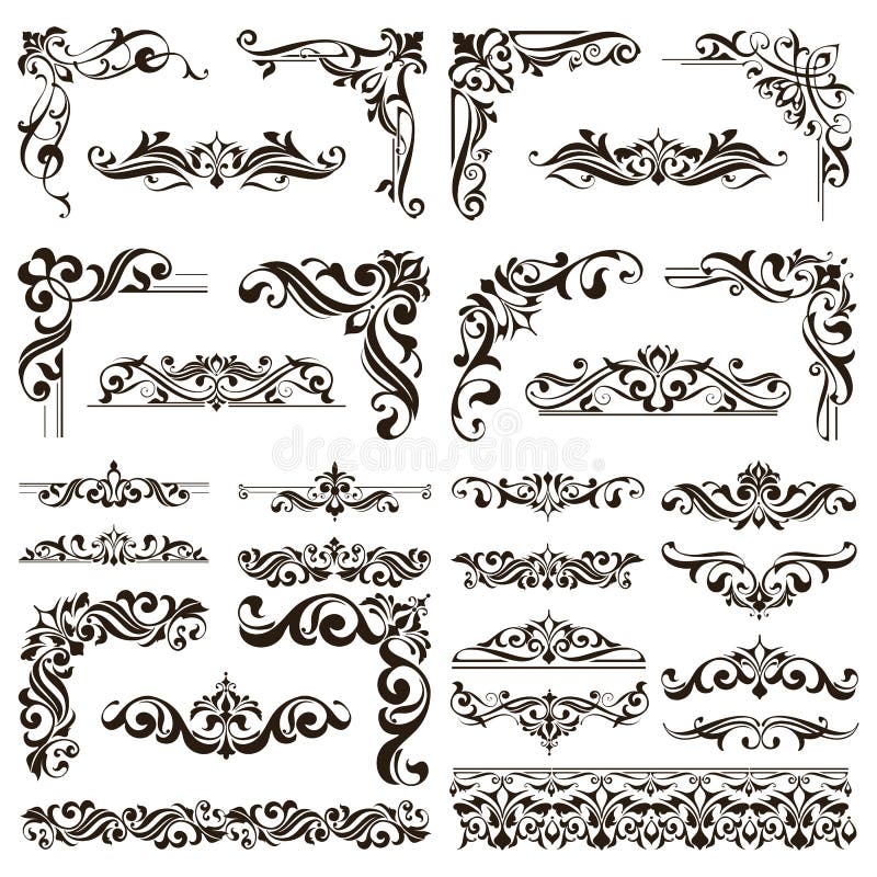 Ornamental design lace borders and corners Vector set art deco floral ornaments elements