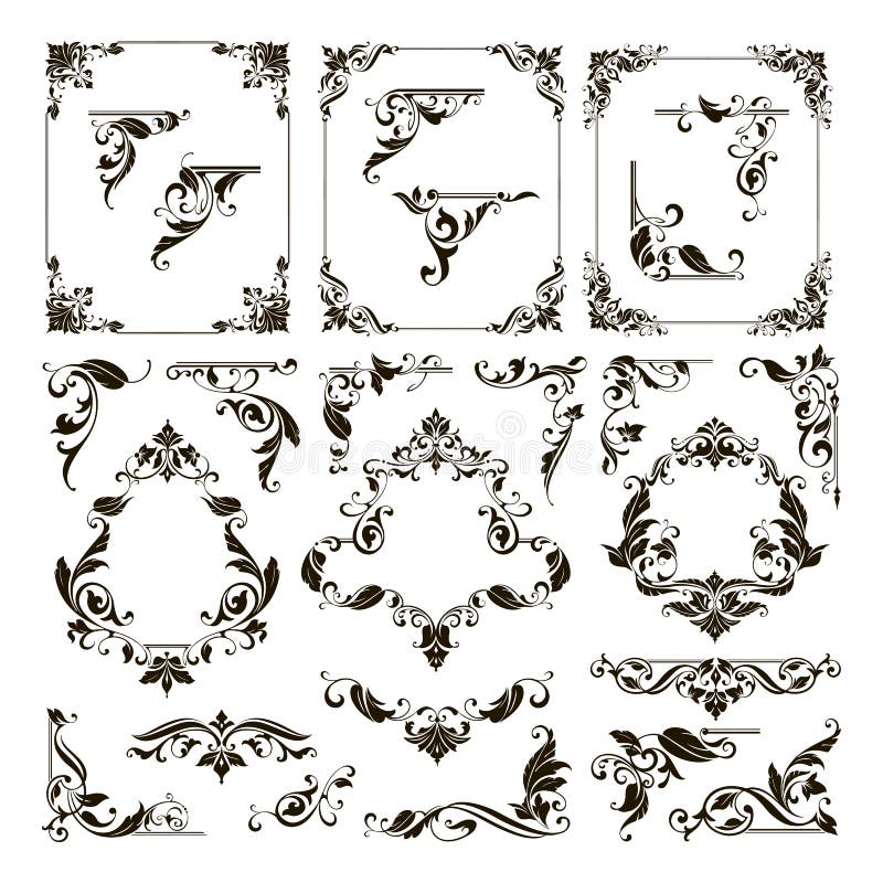 Ornamental Design Lace Borders and Corners Vector Set Art Deco Floral ...