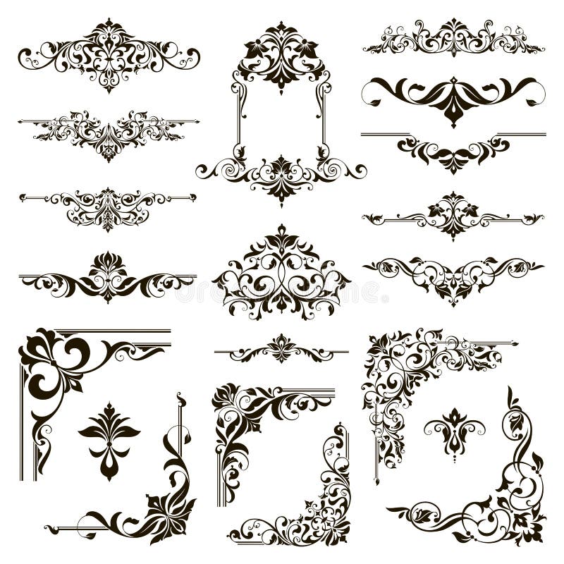 Ornamental Design Lace Borders And Corners Vector Set Art Deco Floral ...