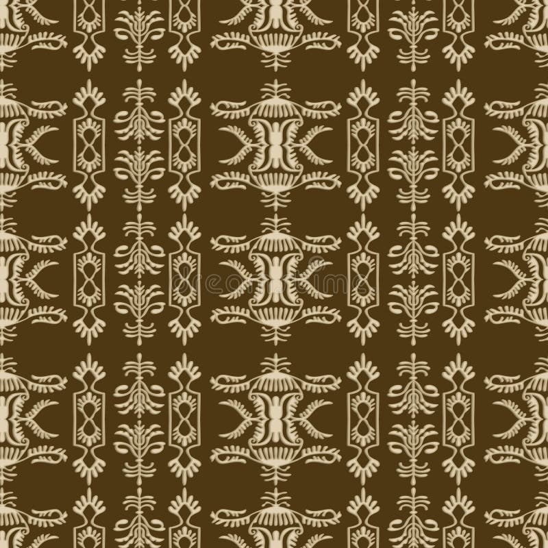 Ornamental Elegance Seamless Pattern Design on Brown Background Stock