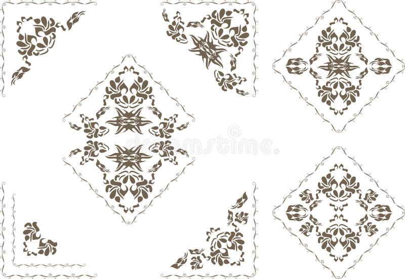 Ornamental elements and corners for decor isolated on the white