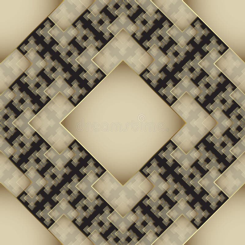 Ornamental geometric gold and black 3d vector seamless pattern. Modern elegant abstract background. Tiled rhombus, squares, shapes vector illustration Ornamental geometric gold and black 3d vector seamless pattern. Modern elegant abstract background. Tiled rhombus, squares, shapes vector illustration
