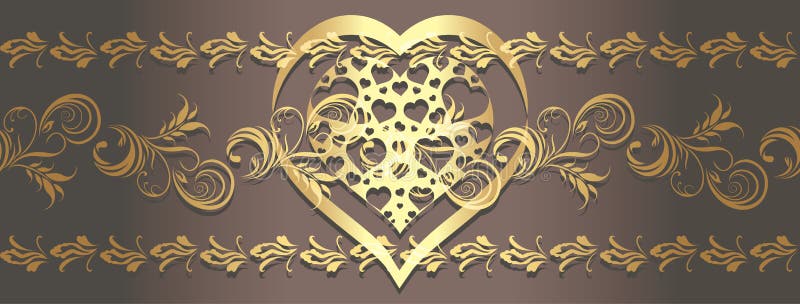 Ornamental golden border with shining heart