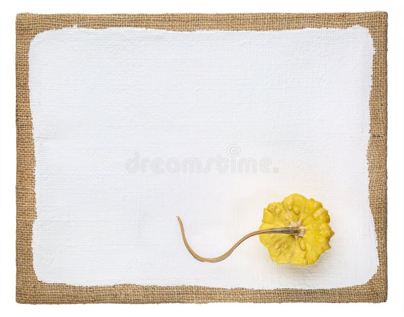 Yellow ornamental gourd on a primed art canvas with a copy space