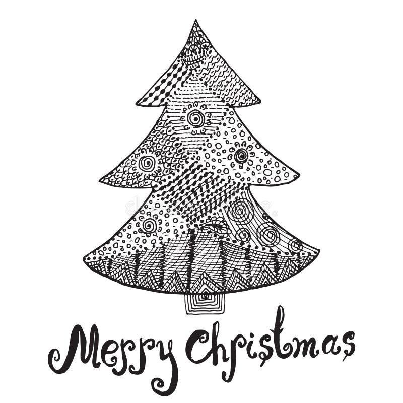 Download Ornamental Hand Drawn Sketch Of Christmas Tree In ...