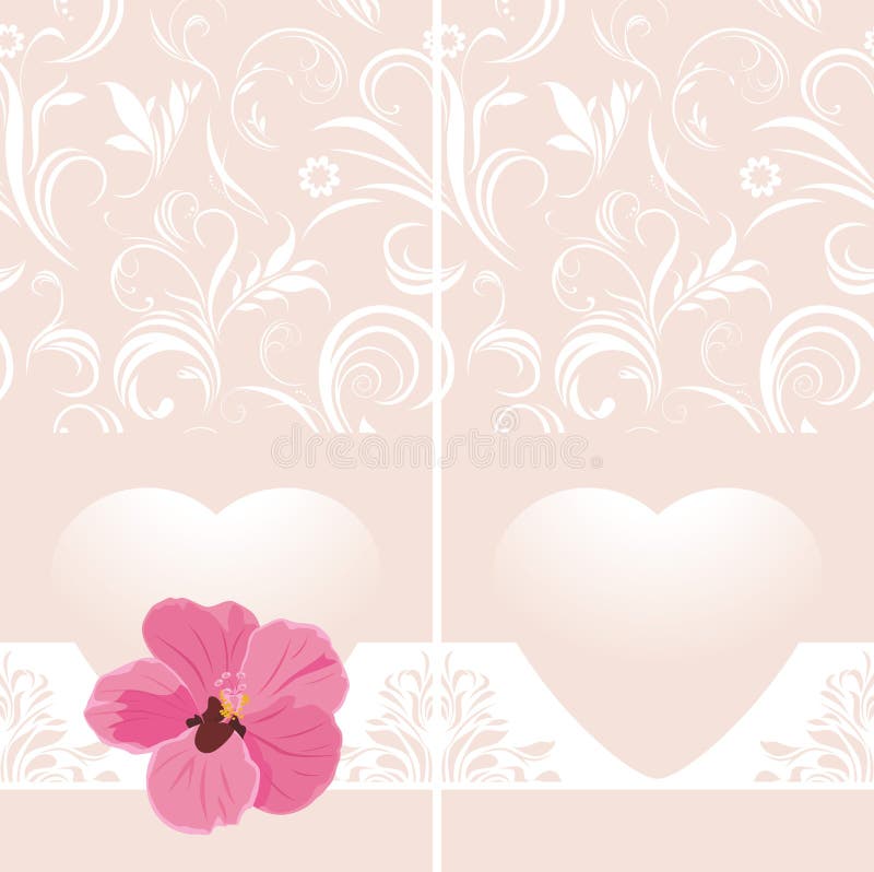 Ornamental pink banner with heart and flower