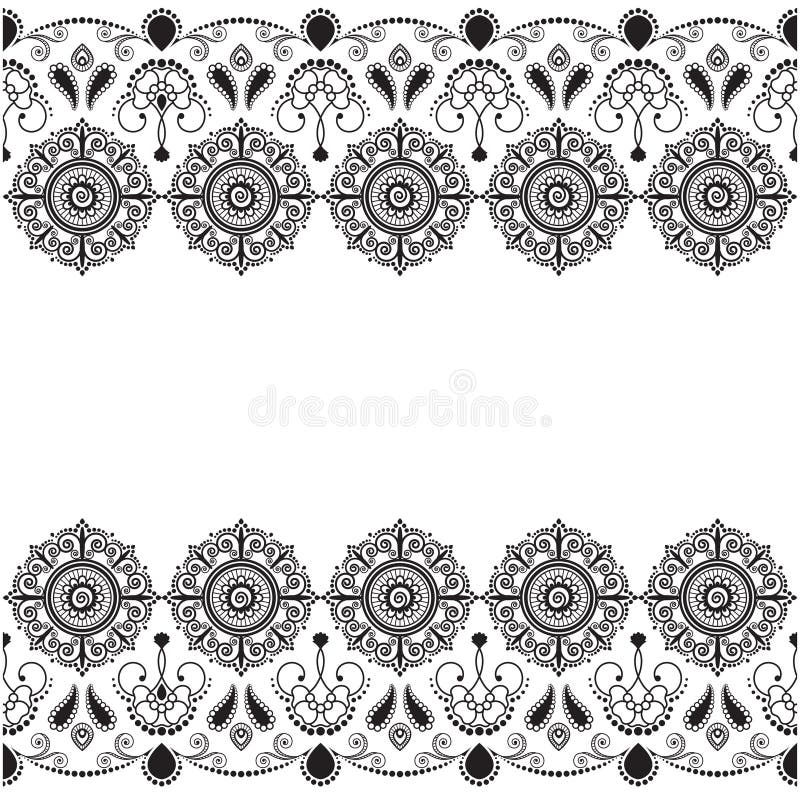 Border Seamless Brown Henna Pattern Elements with Flowers and Lace ...