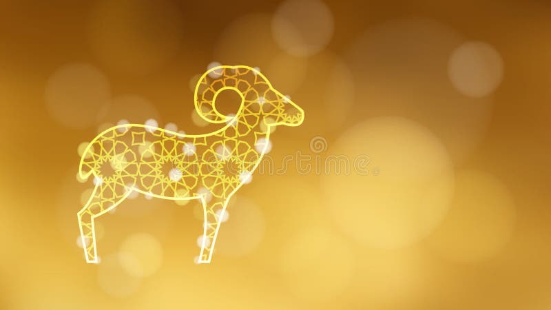 Ornamental Sheep Illuminated by Lights, Festive Golden Glittering Background.  Animation for Muslim Eid Ul Adha Celebration. Stock Footage - Video of  arabian, decoration: 74653034