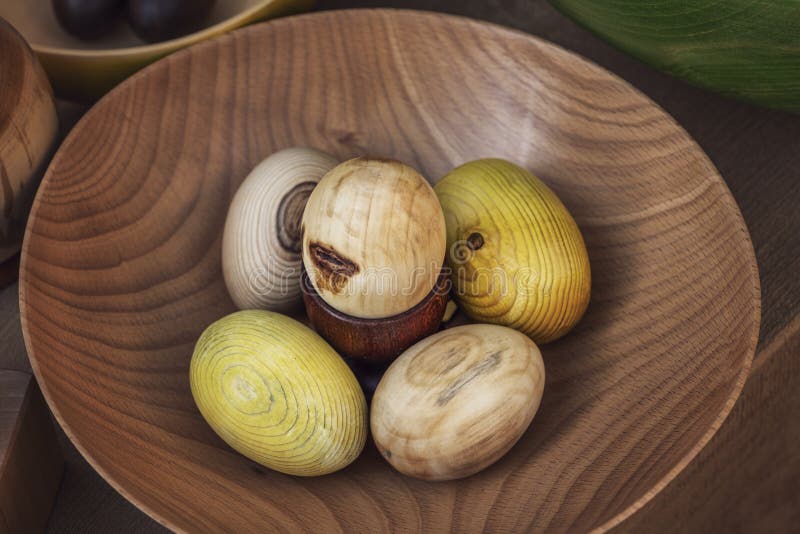 Ornamental Wooden Eggs in Wooden Bowl Stock Image Image of color, multi 253758149