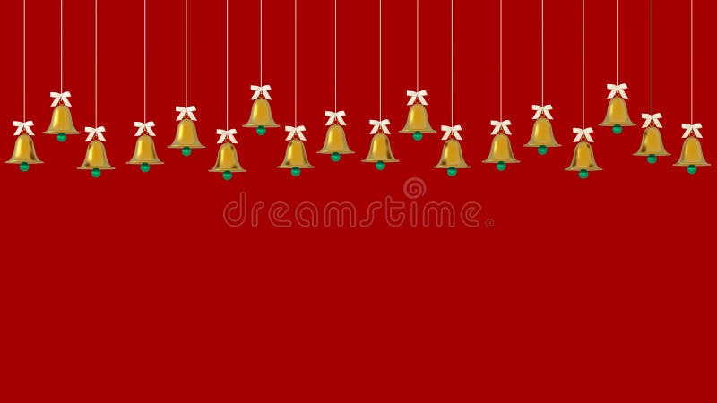 Ornamente pentru clopoței de aur de Crăciun agățate de fond roșu. spațiu de copiere a imaginii pentru design-ul operei de artă și royalty free illustration