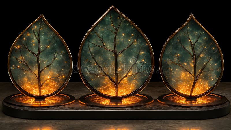 Ornamente În Formă De Frunze Iluminate, Cu Arbori vector illustration