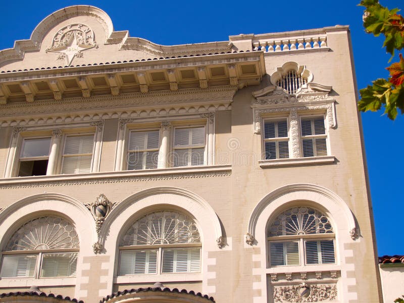 Ornamentation on an old building in Monterey, California. Lintel molding stock images, royalty-free photos and pictures