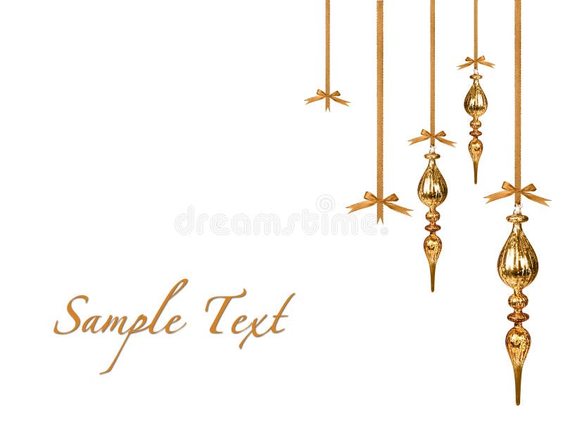 Ornamenti di natale dell'oro che appendono in modo bello fotografie stock libere da diritti Ornamenti di natale dell'oro che appendono in modo bello fotografie stock libere da diritti