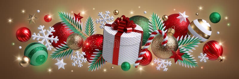 ornamenti di Natale isolati su dorso, frontiera orizzontale Bocchette regalo rotonde, palle di vetro rosso verde, luci, stelle fotografie stock libere da diritti ornamenti di Natale isolati su dorso, frontiera orizzontale Bocchette regalo rotonde, palle di vetro rosso verde, luci, stelle fotografie stock libere da diritti