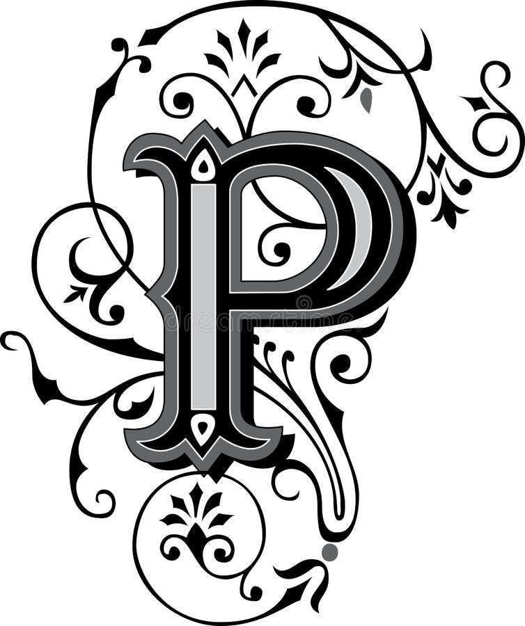 Ornamento bonito, letra P ilustração do vetor. Ilustração de estilo