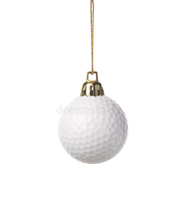 Golf-ball as a xmas ornament , isolated on white background. Golf-ball as a xmas ornament , isolated on white background