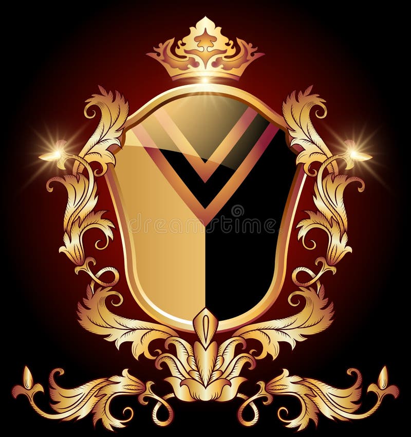 Ornamento de oro adornado del escudo heráldico stock de ilustración Ornamento de oro adornado del escudo heráldico stock de ilustración