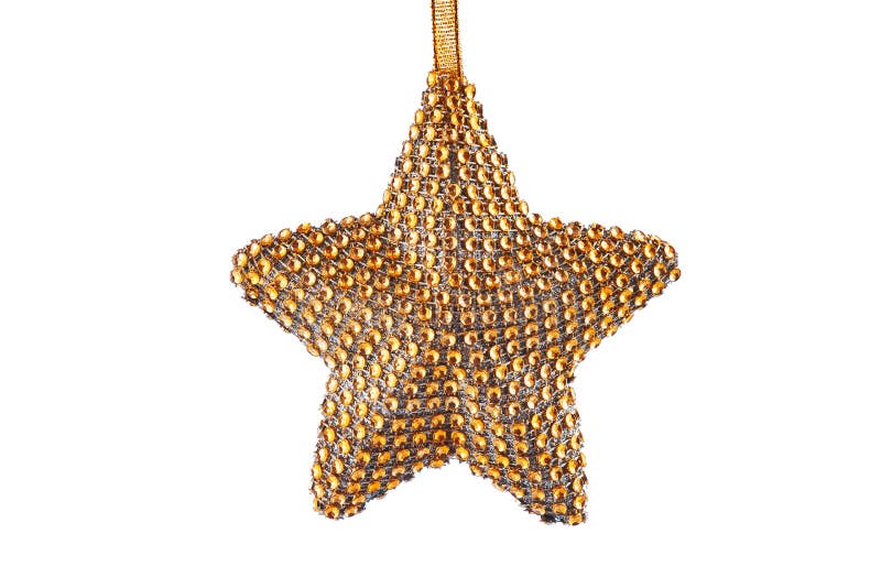 Ornamento de oro de la estrella de la Navidad en la cinta aislada en el backg blanco imágenes de archivo libres de regalías Ornamento de oro de la estrella de la Navidad en la cinta aislada en el backg blanco imágenes de archivo libres de regalías