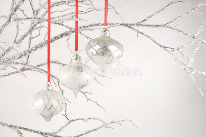 Ornamento de prata nas filiais de cristal foto de stock Ornamento de prata nas filiais de cristal foto de stock
