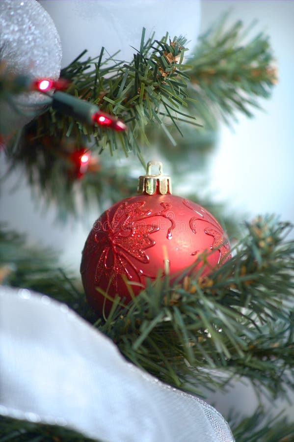 Christmas ornament hanging on pine tree. Christmas ornament hanging on pine tree