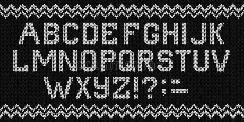 Ugly sweater Merry Christmas knit font alphabet ornament. Vector illustration Knitted background seamless pattern scandinavian dark ornament. Black and white monochrome knitting. Ugly sweater Merry Christmas knit font alphabet ornament. Vector illustration Knitted background seamless pattern scandinavian dark ornament. Black and white monochrome knitting