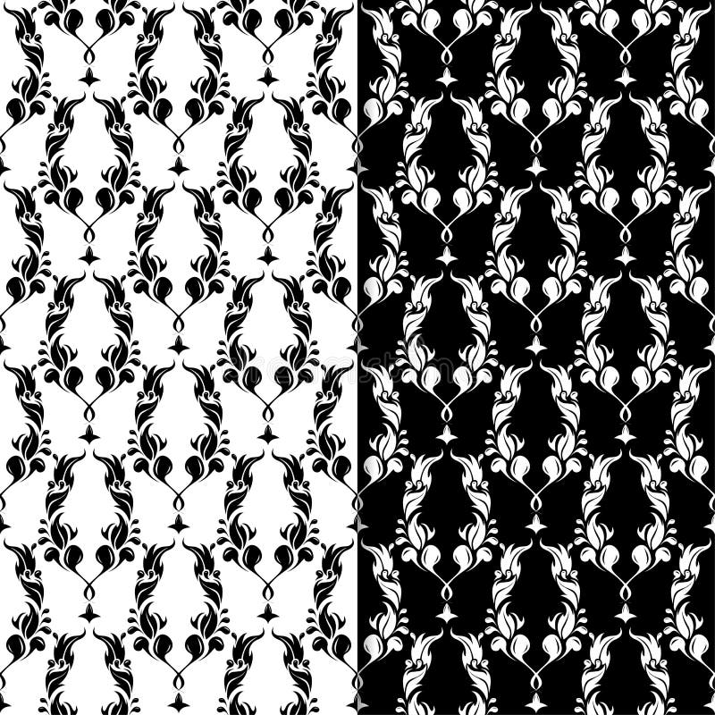 Ornamento florais preto e branco Jogo de fundos sem emenda ilustração royalty free Ornamento florais preto e branco Jogo de fundos sem emenda ilustração royalty free