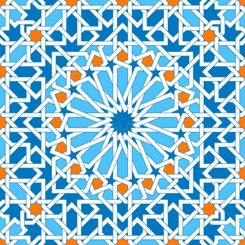 Islamic geometric ornaments based on traditional arabic art. Oriental seamless pattern. Muslim mosaic. Colorful vector illustration. Blue, white and yellow arabian tile. Mosque decoration element. Islamic geometric ornaments based on traditional arabic art. Oriental seamless pattern. Muslim mosaic. Colorful vector illustration. Blue, white and yellow arabian tile. Mosque decoration element.