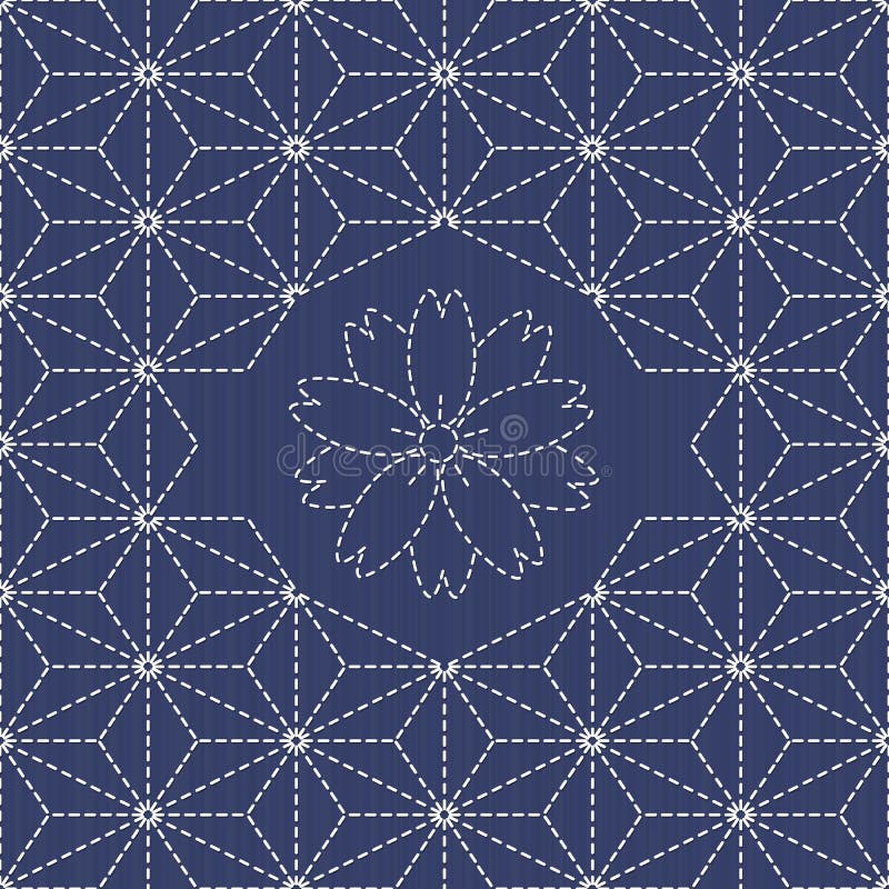 Ornamento japonês tradicional do bordado com flor de sakura Sashiko ilustração do vetor Ornamento japonês tradicional do bordado com flor de sakura Sashiko ilustração do vetor
