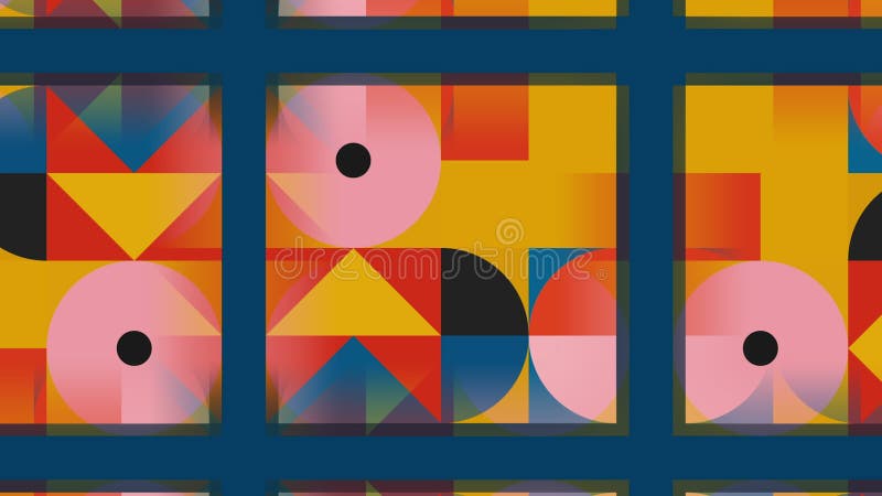 Ornamento retro colorido con formas geométricas. movimiento. animación modernista con figuras geométricas multicolores. colorido ilustración del vector