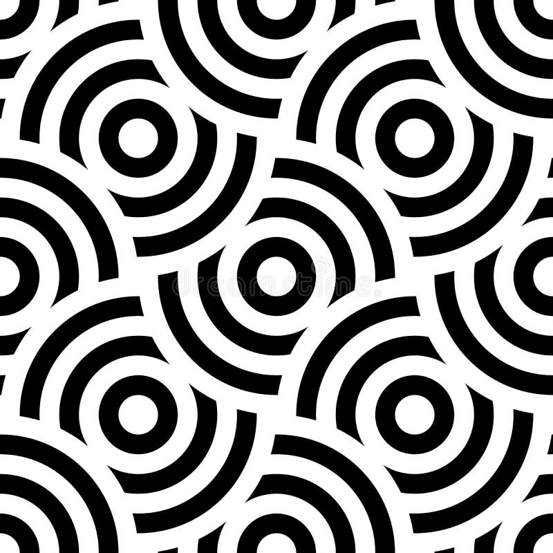 Ornamento senza cuciture del fondo del modello dei cerchi concentrici a strisce Retro mosaico degli arché in bianco e nero Vettor illustrazione di stock Ornamento senza cuciture del fondo del modello dei cerchi concentrici a strisce Retro mosaico degli arché in bianco e nero Vettor illustrazione di stock