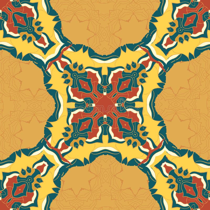 Ornamento vermelho e amarelo da mandala sobre o fundo sem emenda Ornamento redondo decorativo para a terapia colorindo do anti-es ilustração royalty free Ornamento vermelho e amarelo da mandala sobre o fundo sem emenda Ornamento redondo decorativo para a terapia colorindo do anti-es ilustração royalty free
