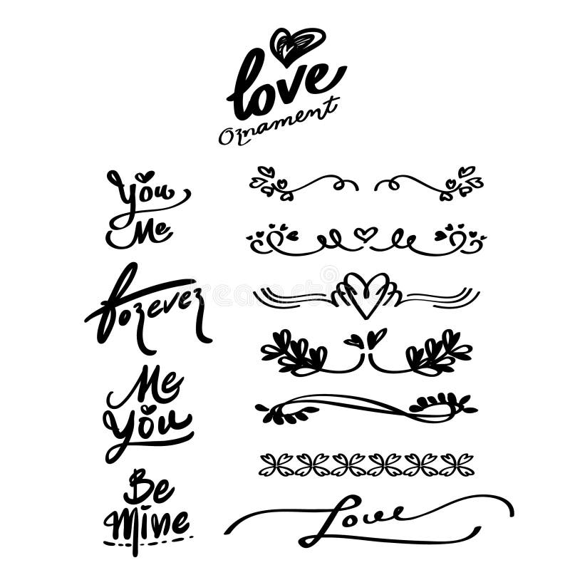 Ornamentos exhaustos de la mano del amor y palabras de la caligrafÃa, divisor libre illustration Ornamentos exhaustos de la mano del amor y palabras de la caligrafÃa, divisor libre illustration