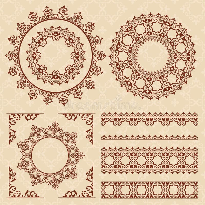Ornamentos y marcos del vintage de Brown ilustración del vector Ornamentos y marcos del vintage de Brown ilustración del vector