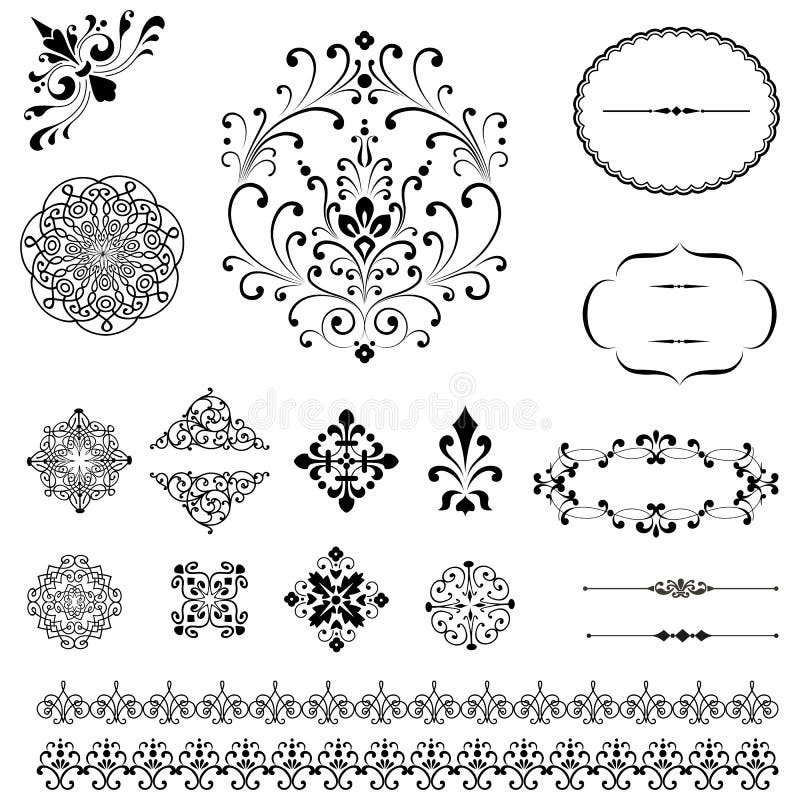 Ornaments & Borders Set Stock Vector Illustration of floral, frame