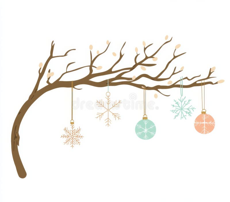 The ornaments of Christmas trees hang from the branches. Image illustration on transparent background. Idea for a design. stock illustration