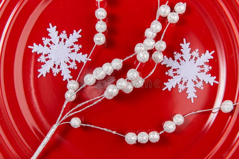 Ornaments: white twigs and snowflakes royalty free stock images Ornaments: white twigs and snowflakes royalty free stock images