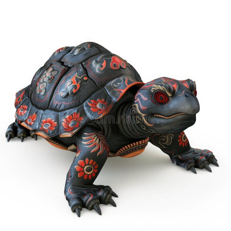 Ornate Black and Red Tattooed Turtle 3D Render vektor abbildung