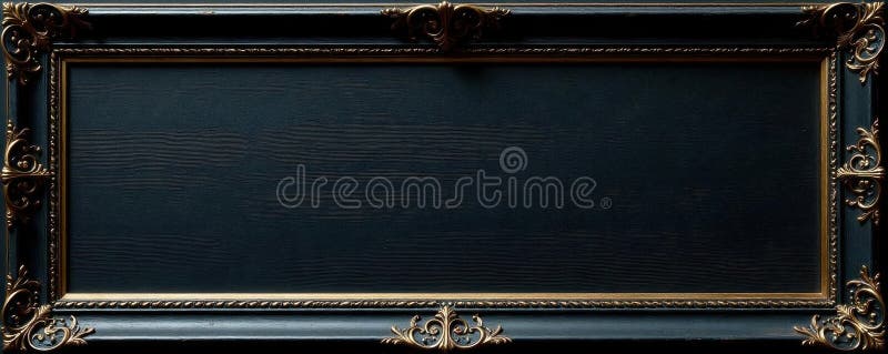 Ornate black wood frame, subtle gold highlights, black, background vector illustration