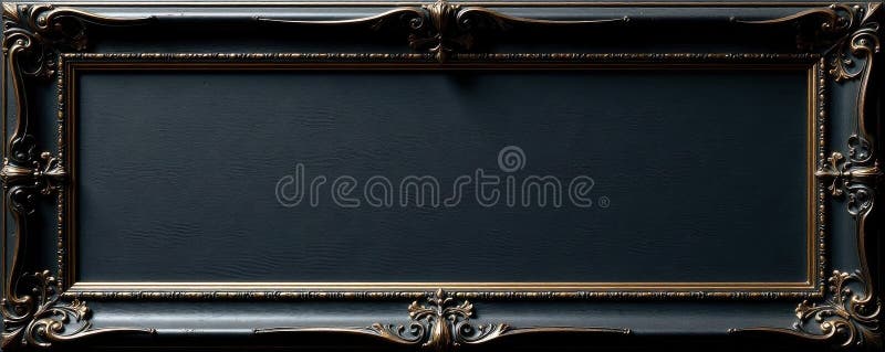Ornate black wood frame, subtle gold highlights, elegant, worn stock illustration