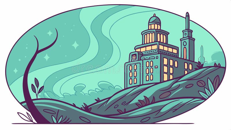 Ornate building with dome abstract swirling sky vector design Generative AI stock illustration